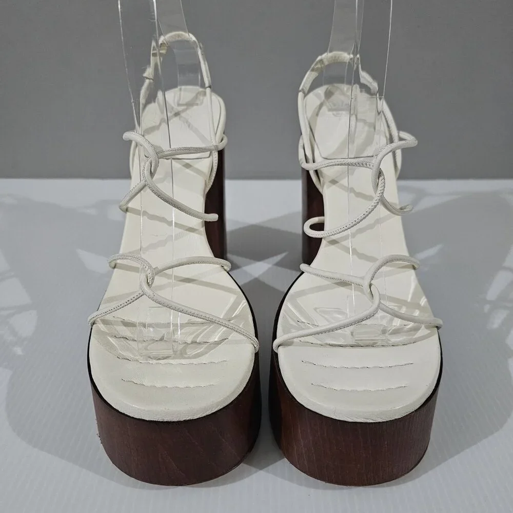 Gia Borghini x RHW Rosie 28 Platform Sandal Womens EU 41 White Leather Wood Heel